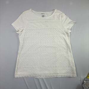 Croft & Barrow Women's White Short Sleeve Lace Overlay Tee Size L